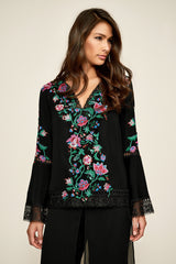 Koa Floral Embroidered Crepe Blouse