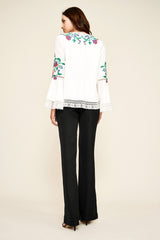 Koa Floral Embroidered Crepe Blouse