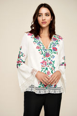 Koa Floral Embroidered Crepe Blouse