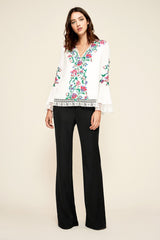 Koa Floral Embroidered Crepe Blouse