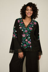 Koa Floral Embroidered Crepe Blouse - PLUS SIZE