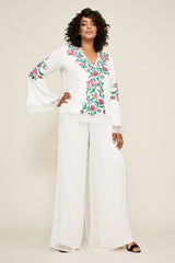 Koa Floral Embroidered Crepe Blouse - PLUS SIZE