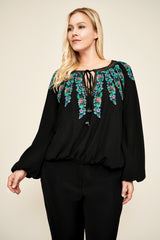 Alina Embroidered Crepe Blouse - PLUS SIZE