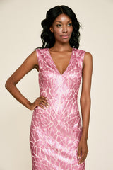 Akers Sequin Embroidered V-Neck Dress