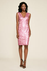 Akers Sequin Embroidered V-Neck Dress