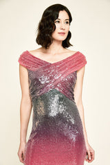 Rosetta Off-The-Shoulder Sequin Ombre Dress
