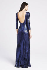 Taylor Sequin Open-Back Gown