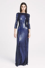 Taylor Sequin Open-Back Gown