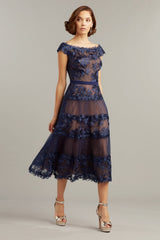 Adriane Floral Embroidered Tea-Length Dress