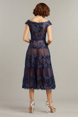 Adriane Floral Embroidered Tea-Length Dress