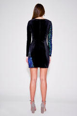 Rosie Long-Sleeve Sequin Velvet Mini Dress