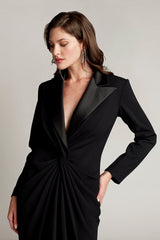 Atike Satin Lapel Tuxedo Gown