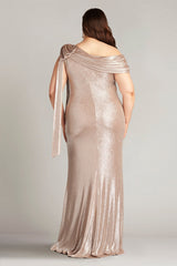 Valia Bow-Shoulder Lamé Gown - PLUS SIZE