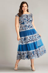 Klein Embroidered Tea-Length Dress - PLUS SIZE