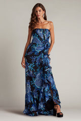 Morwenna Floral Print Ruffle Gown