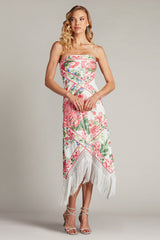 Brette Floral Print Tassel Fringe Midi Dress