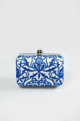 Embroidered Lace Box Clutch in Blue Lagoon