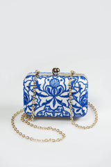 Embroidered Lace Box Clutch in Blue Lagoon