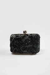 Beaded Lace Box Clutch in Black / Marble