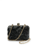 Beaded Lace Box Clutch in Black / Marble