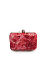 Beaded Lace Box Clutch in Carmine