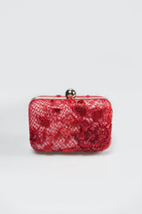 Beaded Lace Box Clutch in Carmine