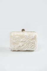 Beaded Lace Box Clutch in Ivory