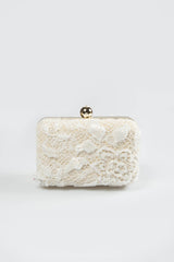 Beaded Lace Box Clutch in Ivory