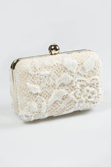 Beaded Lace Box Clutch in Ivory