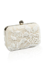 Beaded Lace Box Clutch in Ivory