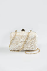 Beaded Lace Box Clutch in Ivory