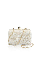 Beaded Lace Box Clutch in Ivory