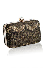 Metallic Chantilly Lace Box Clutch