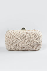 Woven Metallic Box Clutch in Natural