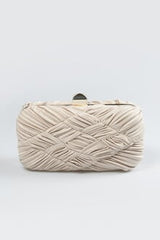 Woven Metallic Box Clutch in Natural