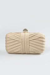 Metallic Pintuck Box Clutch in Champagne