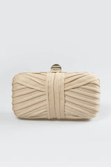 Metallic Pintuck Box Clutch in Champagne