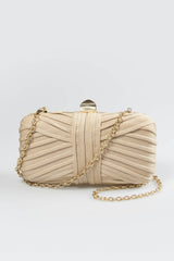Metallic Pintuck Box Clutch in Champagne