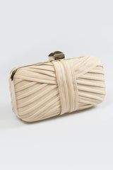 Metallic Pintuck Box Clutch in Champagne