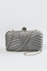 Metallic Pintuck Box Clutch in Medium Grey