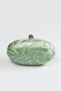 Paillette Embroidered Lace Oval Clutch in Celadon