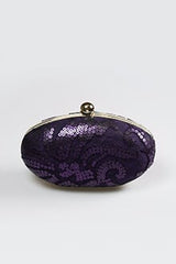 Paillette Embroidered Lace Oval Clutch in Deep Amethyst