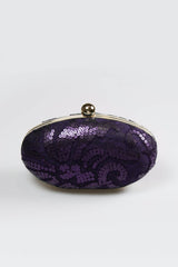 Paillette Embroidered Lace Oval Clutch in Deep Amethyst