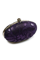 Paillette Embroidered Lace Oval Clutch in Deep Amethyst