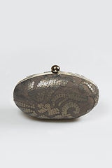 Paillette Embroidered Lace Oval Clutch in Smoke Pearl