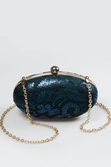 Paillette Embroidered Lace Oval Clutch in Starry Night
