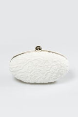 Embroidered Lace Oval Clutch in Ivory