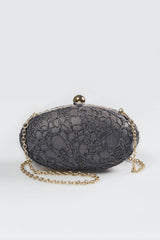 Metallic Lace Overlay Clutch in Duchess Grey