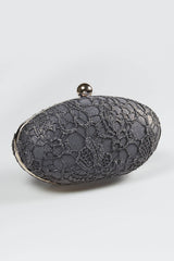 Metallic Lace Overlay Clutch in Duchess Grey
