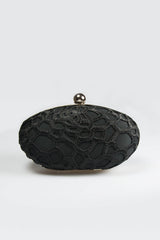 Guipure Lace Oval Clutch in Black